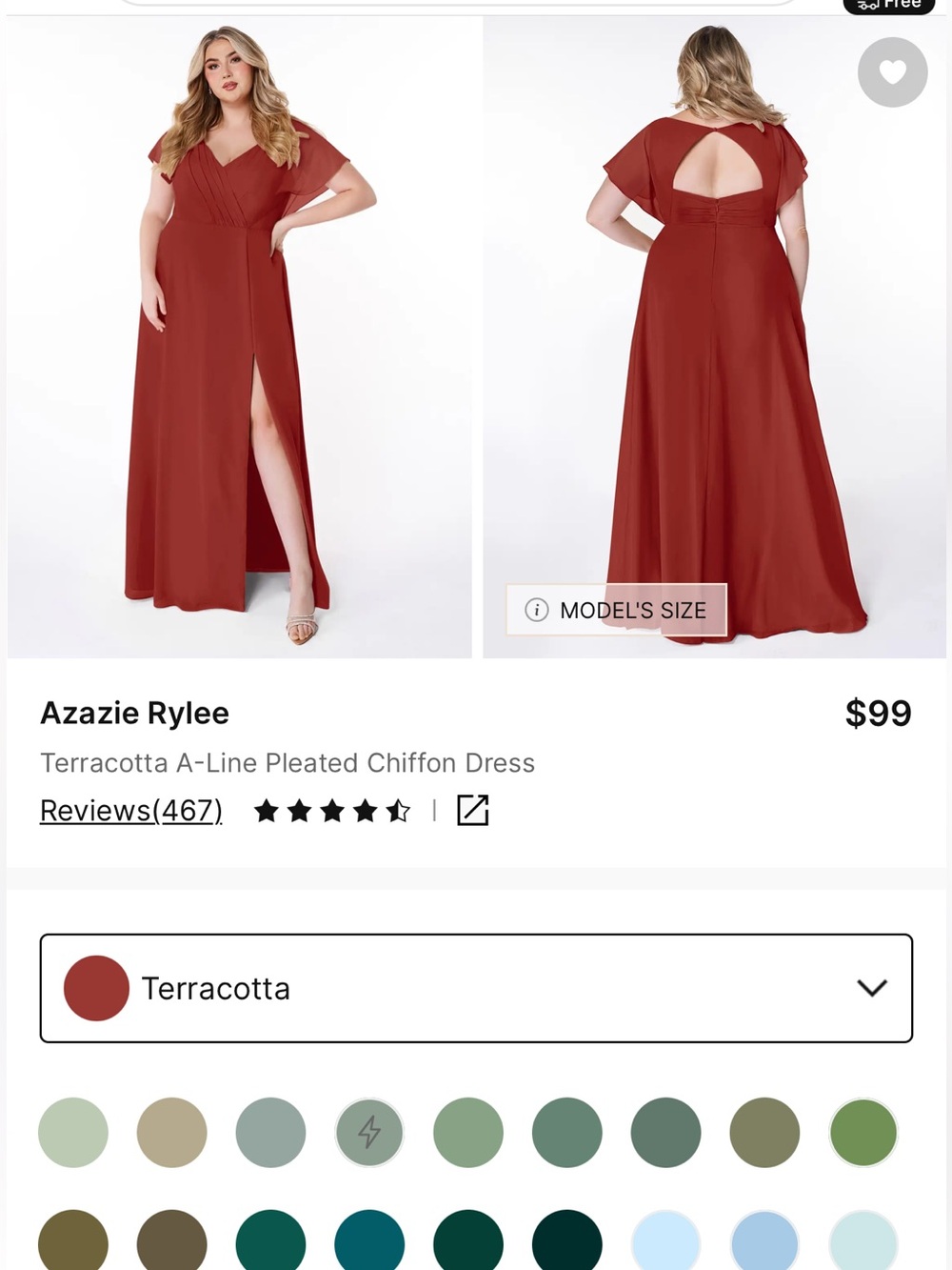 Azazie Rylee Terracotta A-Line Pleated Chiffon Dress NWT! - Picture 5 of 6